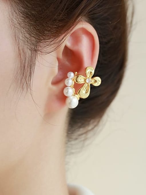Five Color Brass Imitation Pearl Flower Vintage Single Earring 1