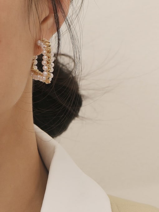 HYACINTH Brass Imitation Pearl Geometric Vintage Stud Trend Korean Fashion Earring 1