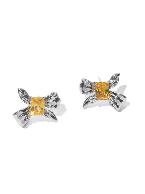 Orange zircon Brass Cubic Zirconia Bowknot Minimalist Stud Earring