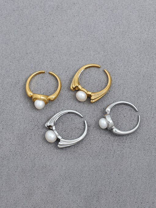 Five Color Brass Imitation Pearl Geometric Dainty Band Ring 3