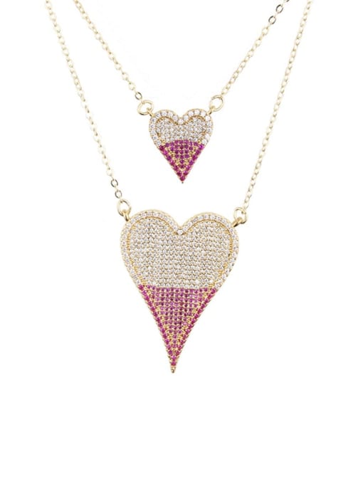 renchi Brass Cubic Zirconia Heart Luxury Multi Strand Necklace
