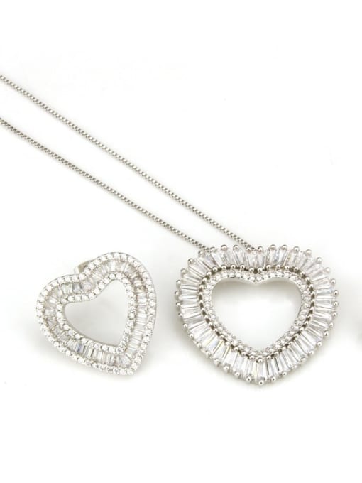 Platinum set Brass Cubic Zirconia Heart Dainty Necklace