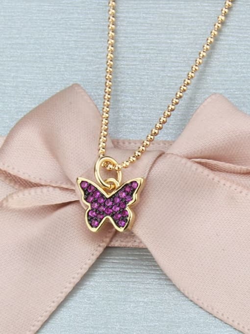 Gold plated color zirconium Brass Cubic Zirconia Butterfly Dainty Necklace