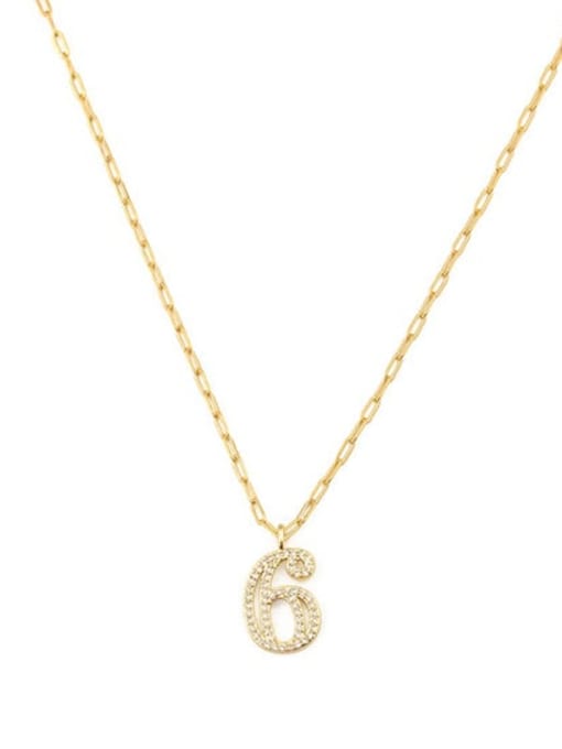 6 Brass Cubic Zirconia Number Dainty Pendant Necklace