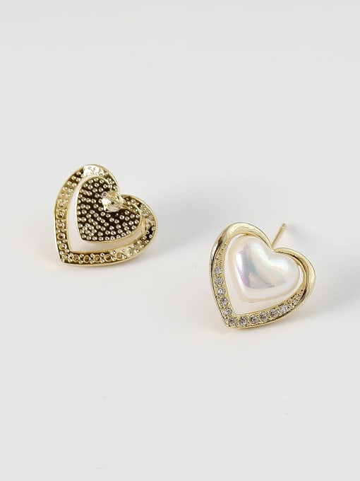 HYACINTH Brass Imitation Pearl Heart Minimalist Stud Trend Korean Fashion Earring 3