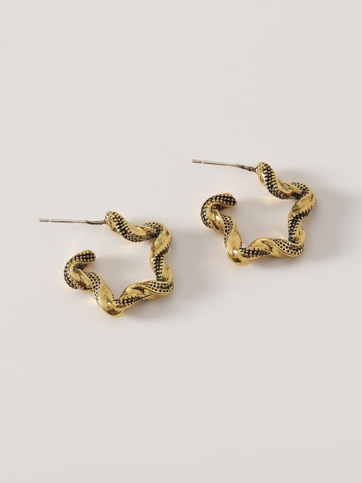 Gujin Brass Hollow Geometric Vintage Hoop Trend Korean Fashion Earring
