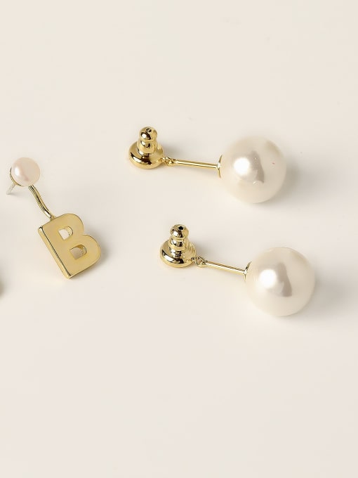 HYACINTH Brass Imitation Pearl Letter Vintage Drop Trend Korean Fashion Earring 3