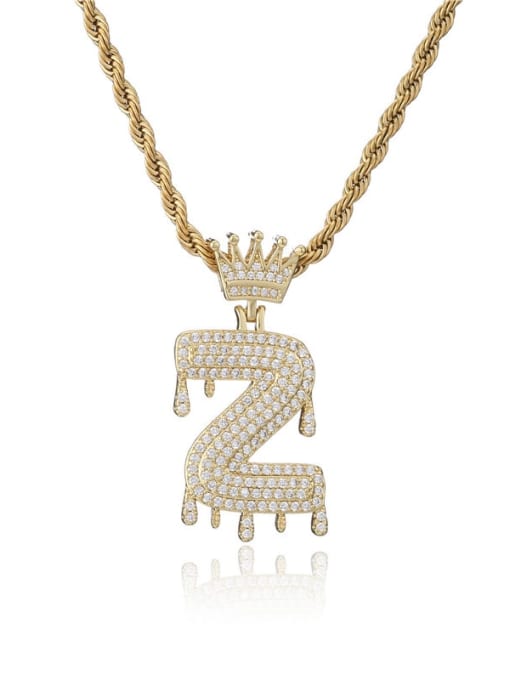Z Brass Cubic Zirconia Crown Hip Hop Letter Pendant Necklace