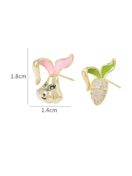 YOUH Brass Cubic Zirconia Enamel Rabbit Cute Stud Earring 2