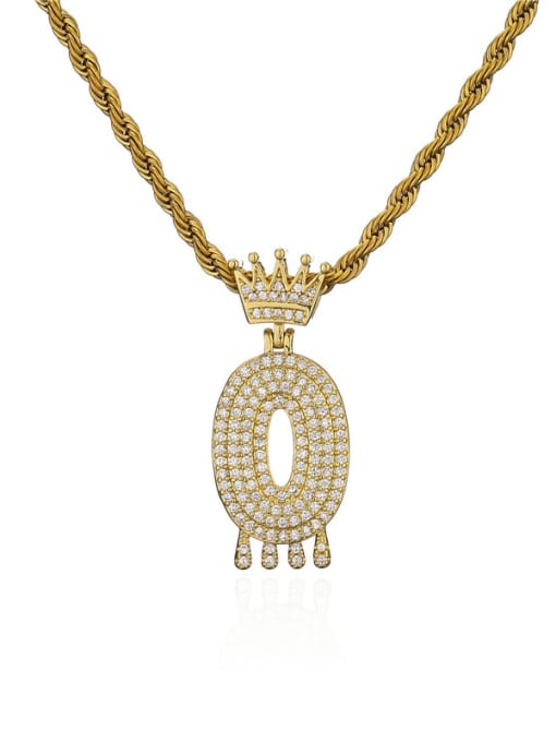 0 Brass Cubic Zirconia Crown Trend  Number Pendant Necklace