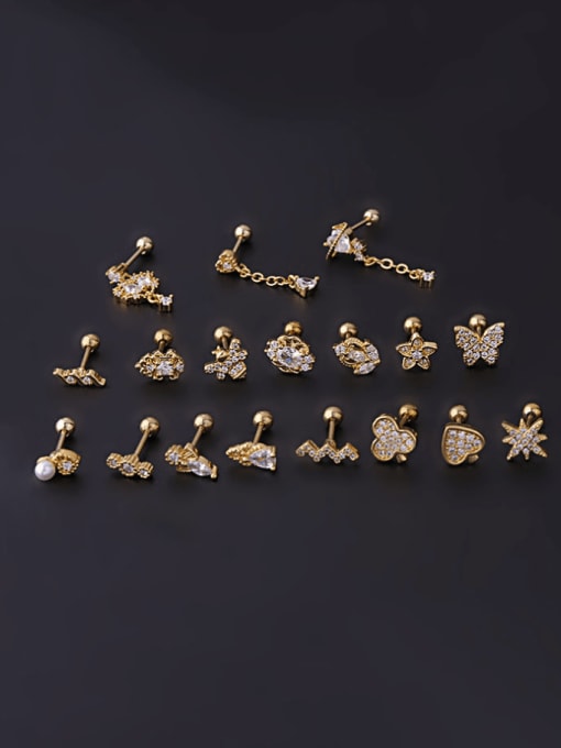 688 gold Brass Cubic Zirconia Ball Hip Hop Earring