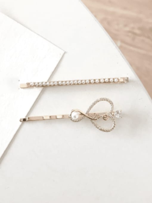 ZRUI Brass Trend   Imitation Pearl Heart Hair Pin