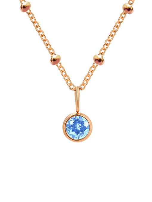 March Light Blue Rose Gold Stainless steel Birthstone Geometric Minimalist Necklace
