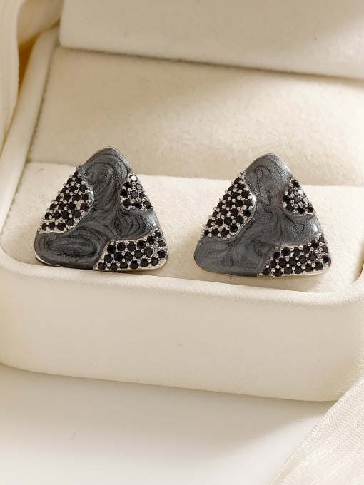 White k Pearlescent Dark Grey Brass Cubic Zirconia Enamel Triangle Dainty Stud Earring