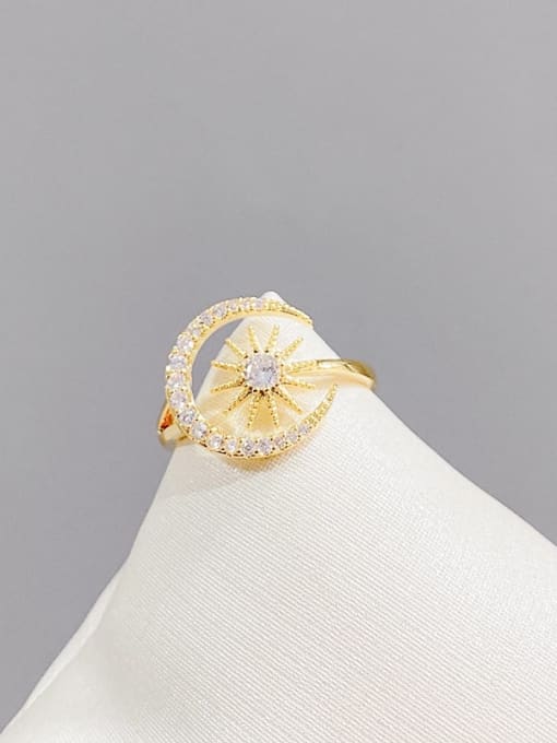 Gold J127 Brass Cubic Zirconia Moon Dainty Band Ring