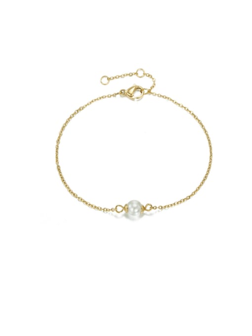 golden Stainless steel Imitation Pearl Geometric Minimalist Link Bracelet