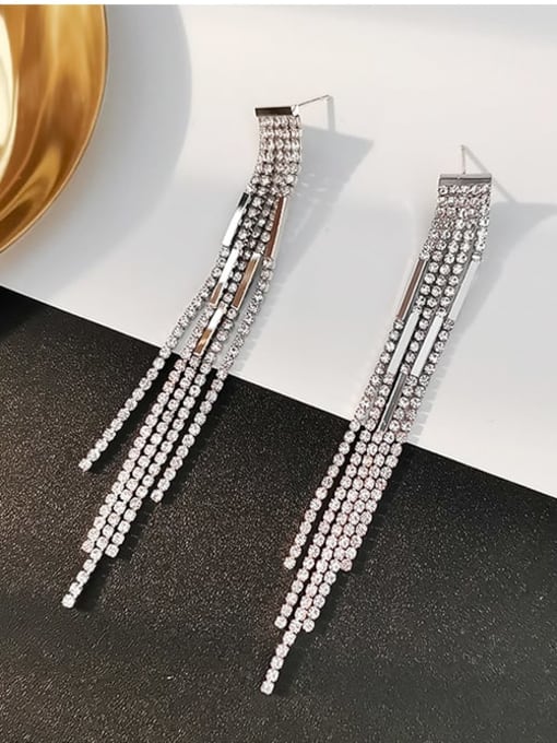 HYACINTH Copper Cubic Zirconia Tassel Luxury Threader Trend Korean Fashion Earring 1