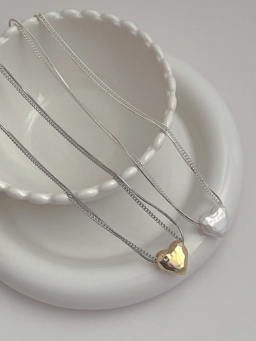 ZRUI Brass Heart Minimalist Multi Strand Necklace 1