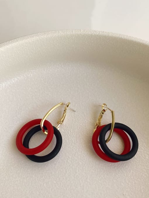 Red black contrast Alloy Resin Round Vintage Contrasting colors Huggie Earring/Multi-color optional