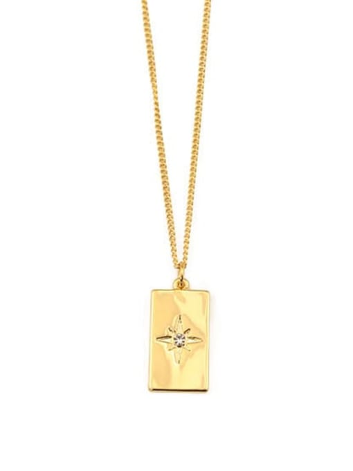 ACCA Brass  Vintage Eight-pointed star zircon square pendant Necklace 2