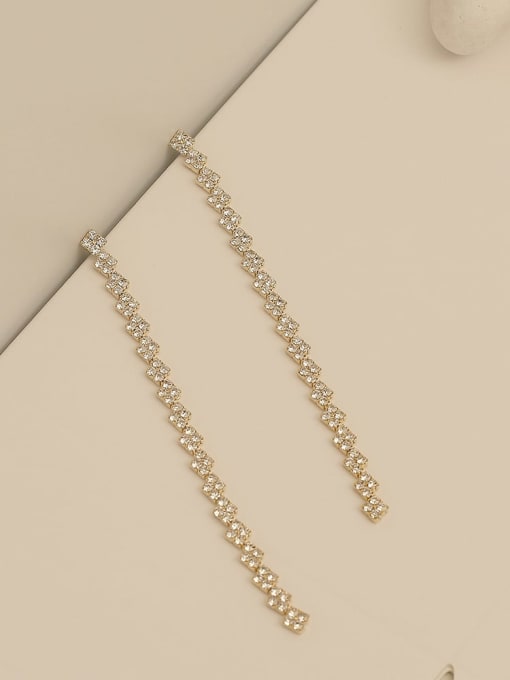 14k  gold Brass Cubic Zirconia Vintage Long tassel Threader Trend Korean Fashion Earring