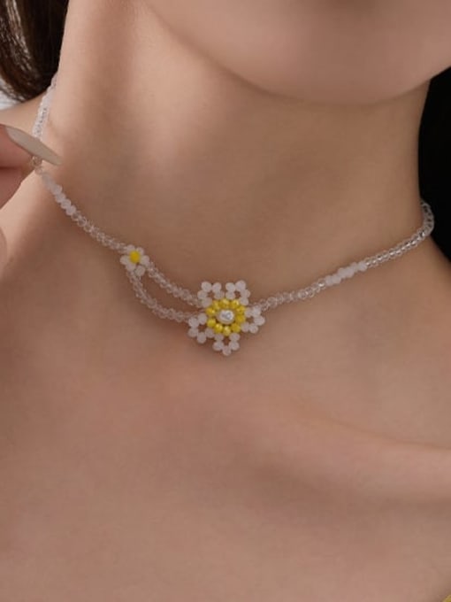 Five Color Titanium Steel Imitation Pearl Flower Bohemia Necklace 1