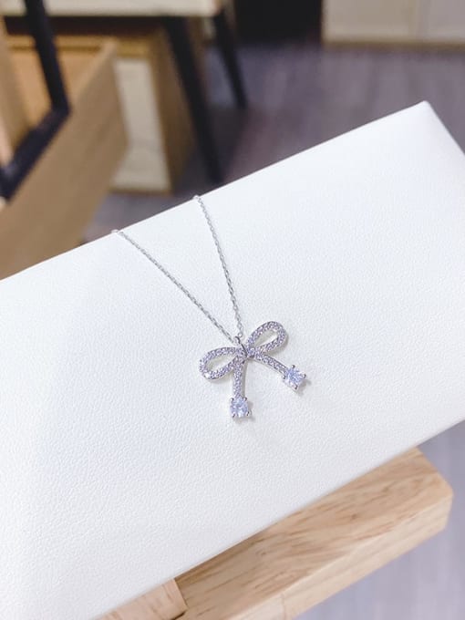 Steel color X373 Brass Cubic Zirconia Bowknot Dainty Necklace