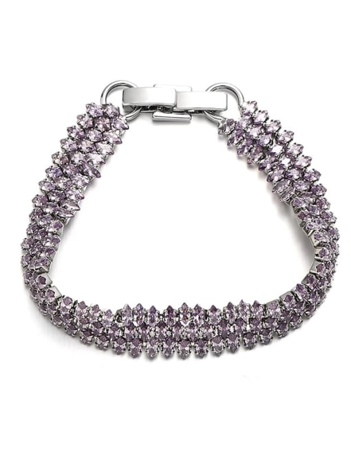 Purple zircon Brass Cubic Zirconia Geometric Dainty Strand Bracelet
