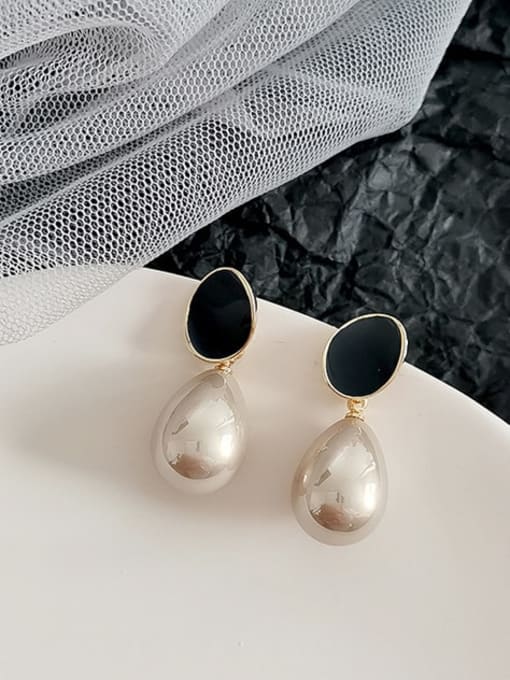 14K gold dark grey Copper Imitation Pearl Water Drop Minimalist Drop Trend Korean Fashion Earring