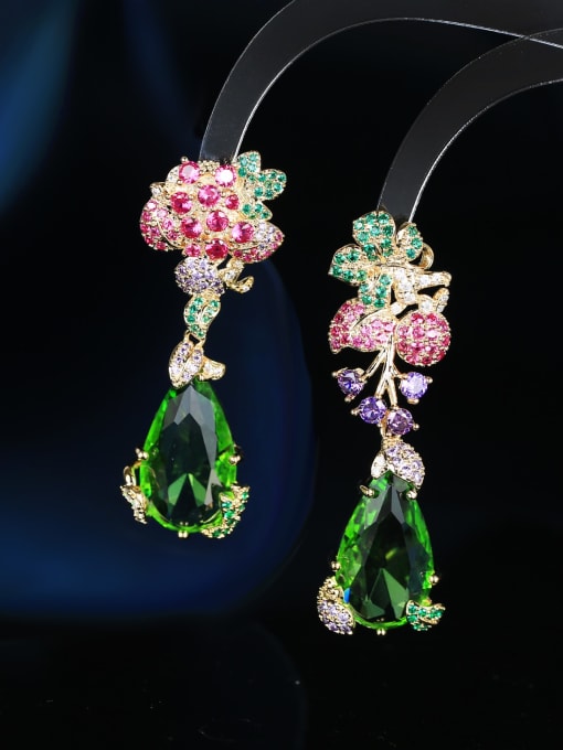 light green Brass Cubic Zirconia Water Drop Luxury Cluster Earring