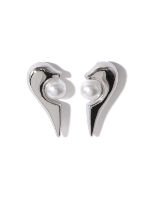 steel Brass Imitation Pearl Heart Vintage Stud Earring
