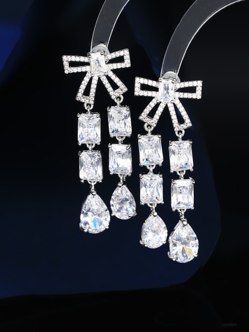 white Brass Cubic Zirconia Bowknot Geometric Luxury Cluster Earring