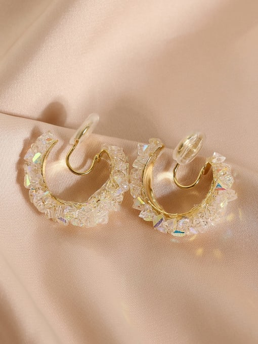 14k gold Brass Geometric Minimalist Imitation crystal  Clip Earring