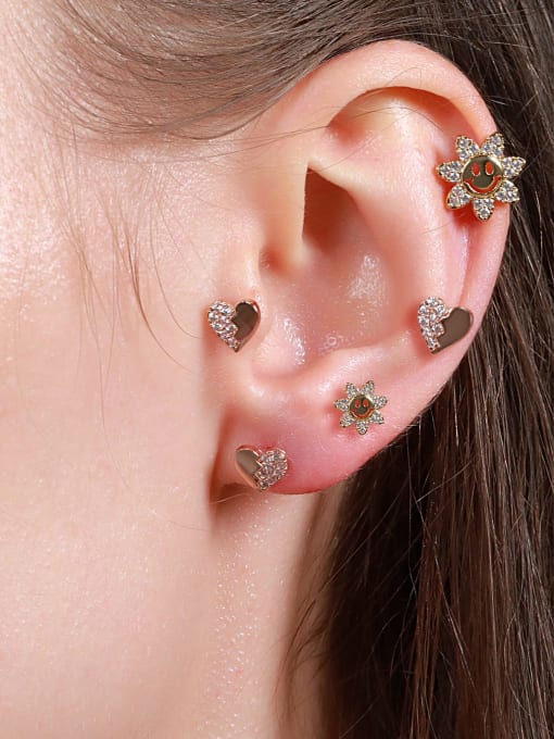 COLSW Brass Cubic Zirconia Flower Minimalist Stud Earring 1