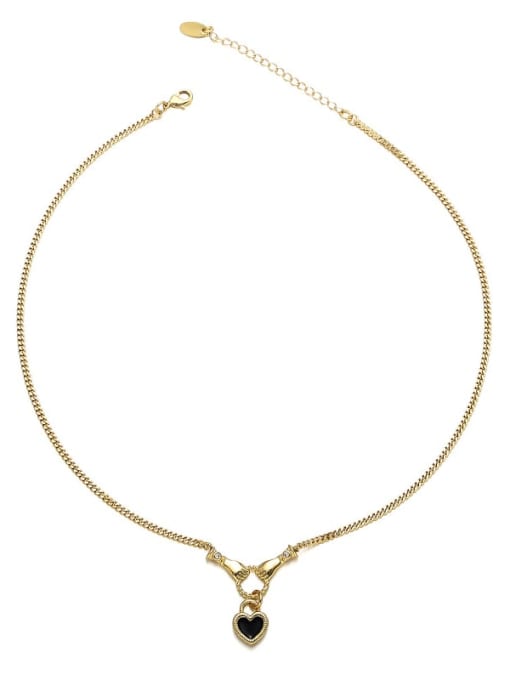 Love pendant necklace Brass Cubic Zirconia Black Heart Trend Necklace