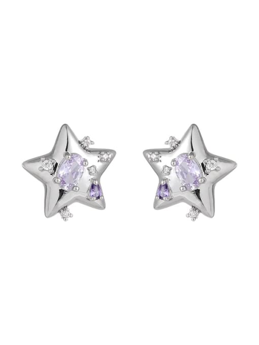 Purple  earrings 1.7cm*1.7cm Brass Cubic Zirconia Pentagram Vintage Huggie Earring