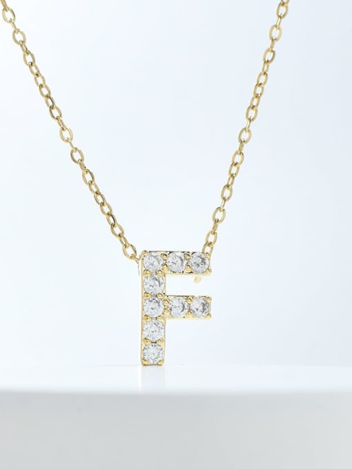 Gold XL63375 F Brass Cubic Zirconia Letter Minimalist Necklace