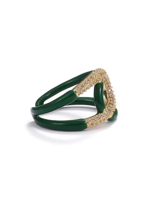 Dark green (non adjustable) Brass Enamel Rhinestone Geometric Vintage Band Ring
