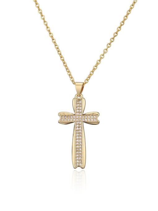 20683 Brass Cubic Zirconia Cross Vintage Regligious Necklace