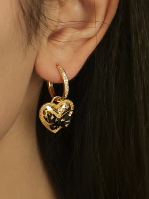 ACCA Brass Cubic Zirconia Butterfly Heart Vintage Huggie Earring 1