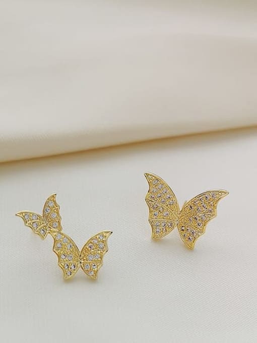 14K gold Copper Cubic Zirconia Butterfly Dainty Stud Trend Korean Fashion Earring