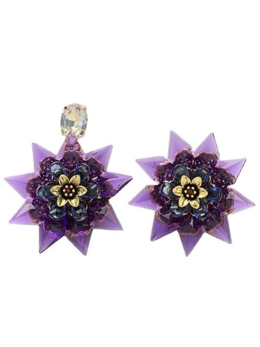 purple Zinc Alloy Glass Stone Flower Luxury Cluster Earring