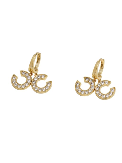 14k Gold Brass Cubic Zirconia Geometric Vintage  C shape Huggie Trend Korean Fashion Earring