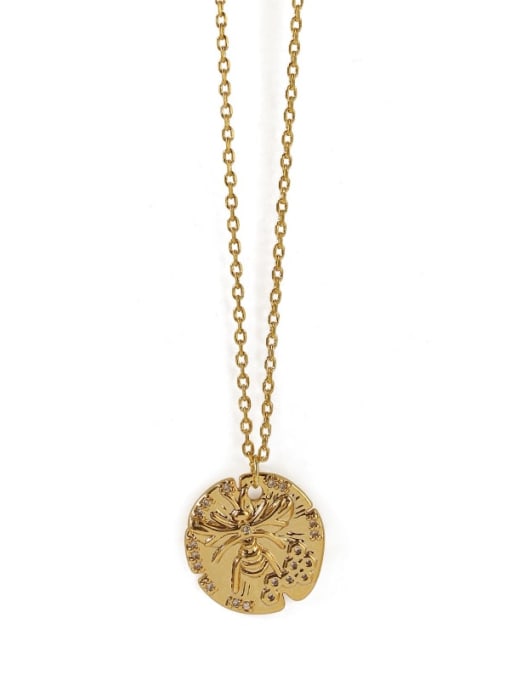 ACCA Brass Round Vintage Vintage embossed bee medal Necklace 3