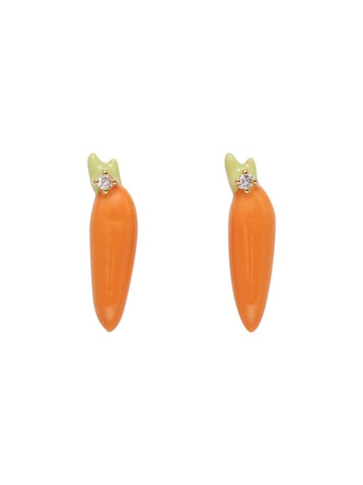 Orange Carrot Brass Enamel Friut Cute  Orange Carrot Stud Earring