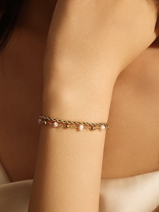 ACCA Brass Imitation Pearl Irregular Minimalist Link Bracelet 2