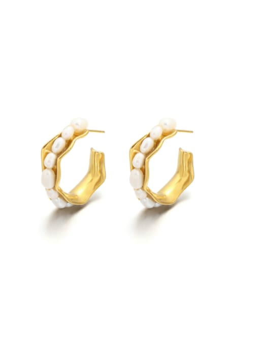 ACCA Brass Imitation Pearl Geometric Trend Stud Earring 0
