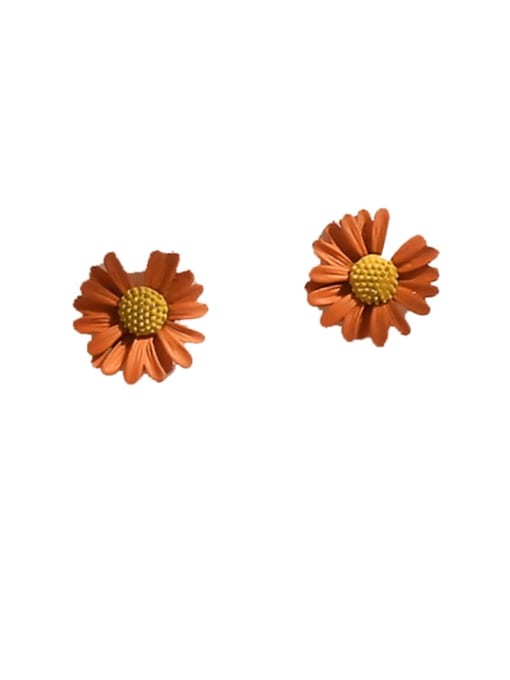 orange Copper Enamel Flower Cute Stud Trend Korean Fashion Earring