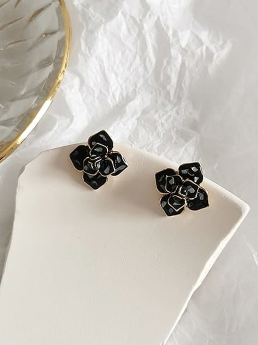 black Copper Enamel Flower Cute Stud Trend Korean Fashion Earring