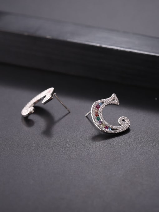 Color zircon C Brass Cubic Zirconia Letter Minimalist Stud Earring